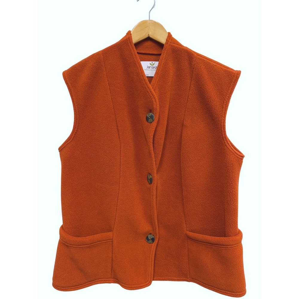 Janska Womens Polartec Fleece Vest Burnt Orange Button Front‎ Made in USA Rust M